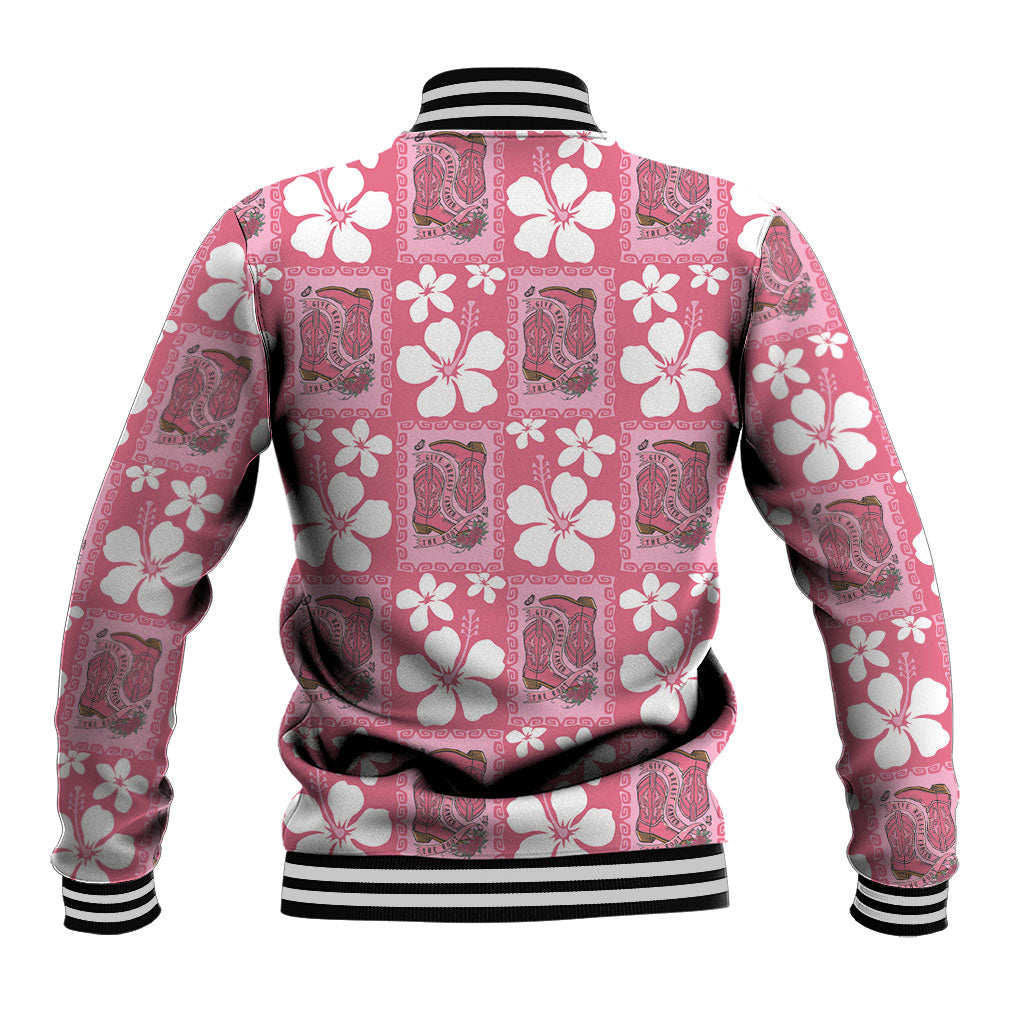 Give Cancer The Boot Pink Cowgirl Baseball Jacket Western Aloha Hibiscus Paniolo Heritage Floral