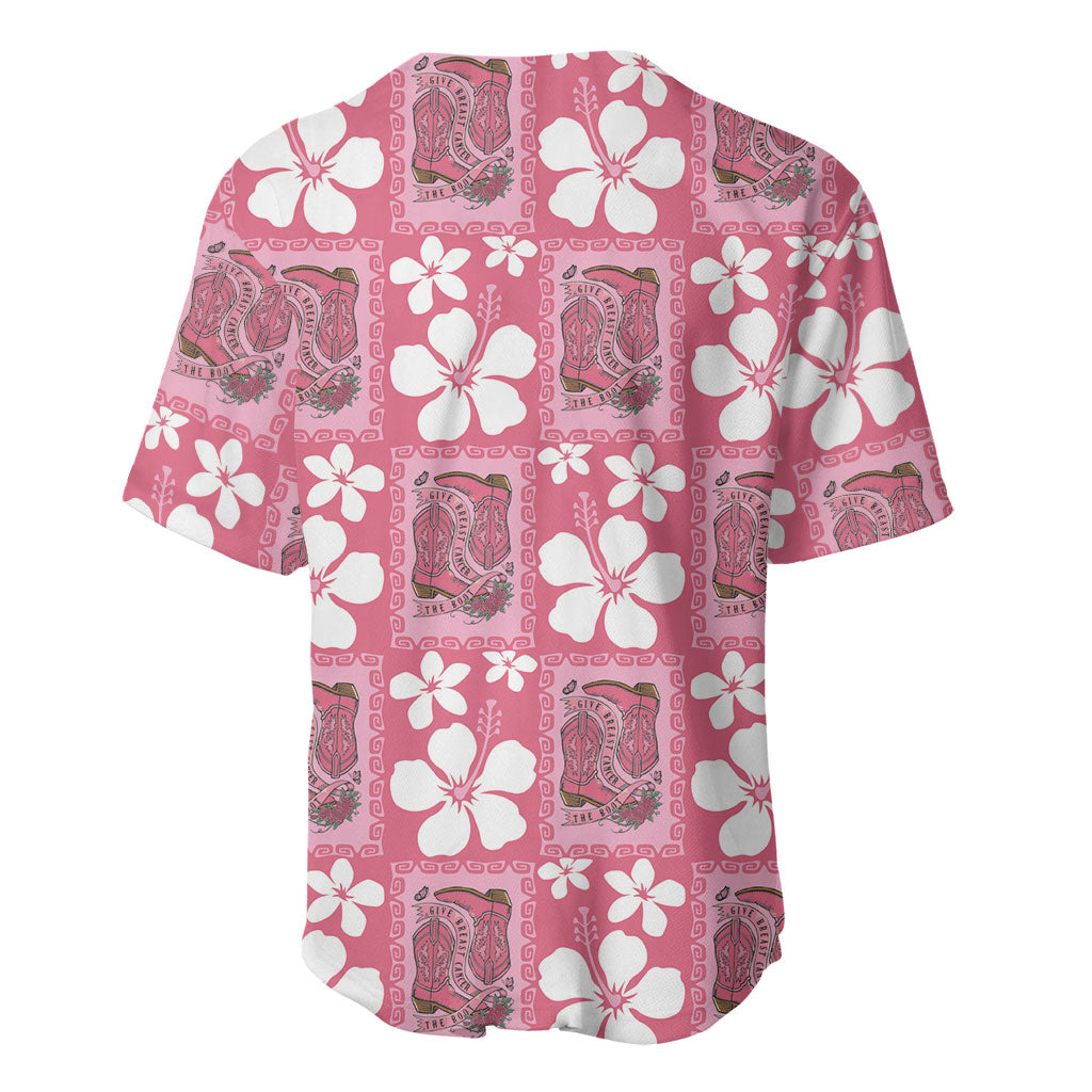 Give Cancer The Boot Pink Cowgirl Baseball Jersey Western Aloha Hibiscus Paniolo Heritage Floral