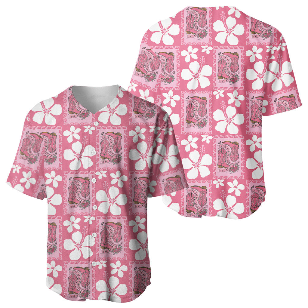 Give Cancer The Boot Pink Cowgirl Baseball Jersey Western Aloha Hibiscus Paniolo Heritage Floral