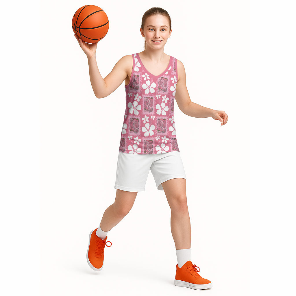 Give Cancer The Boot Pink Cowgirl Basketball Jersey Western Aloha Hibiscus Paniolo Heritage Floral