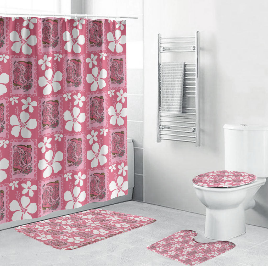 Give Cancer The Boot Pink Cowgirl Bathroom Set Western Aloha Hibiscus Paniolo Heritage Floral