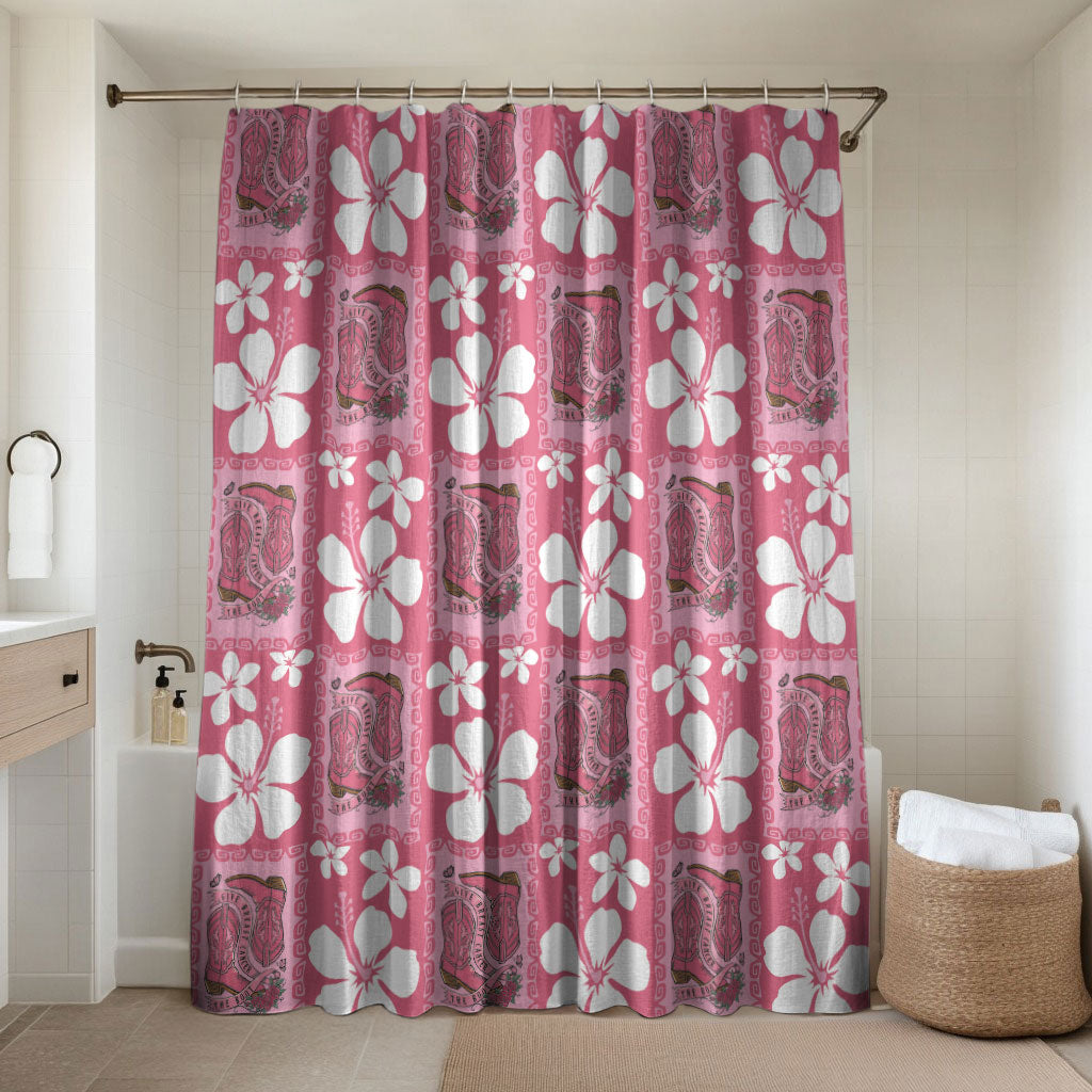 Give Cancer The Boot Pink Cowgirl Bathroom Set Western Aloha Hibiscus Paniolo Heritage Floral