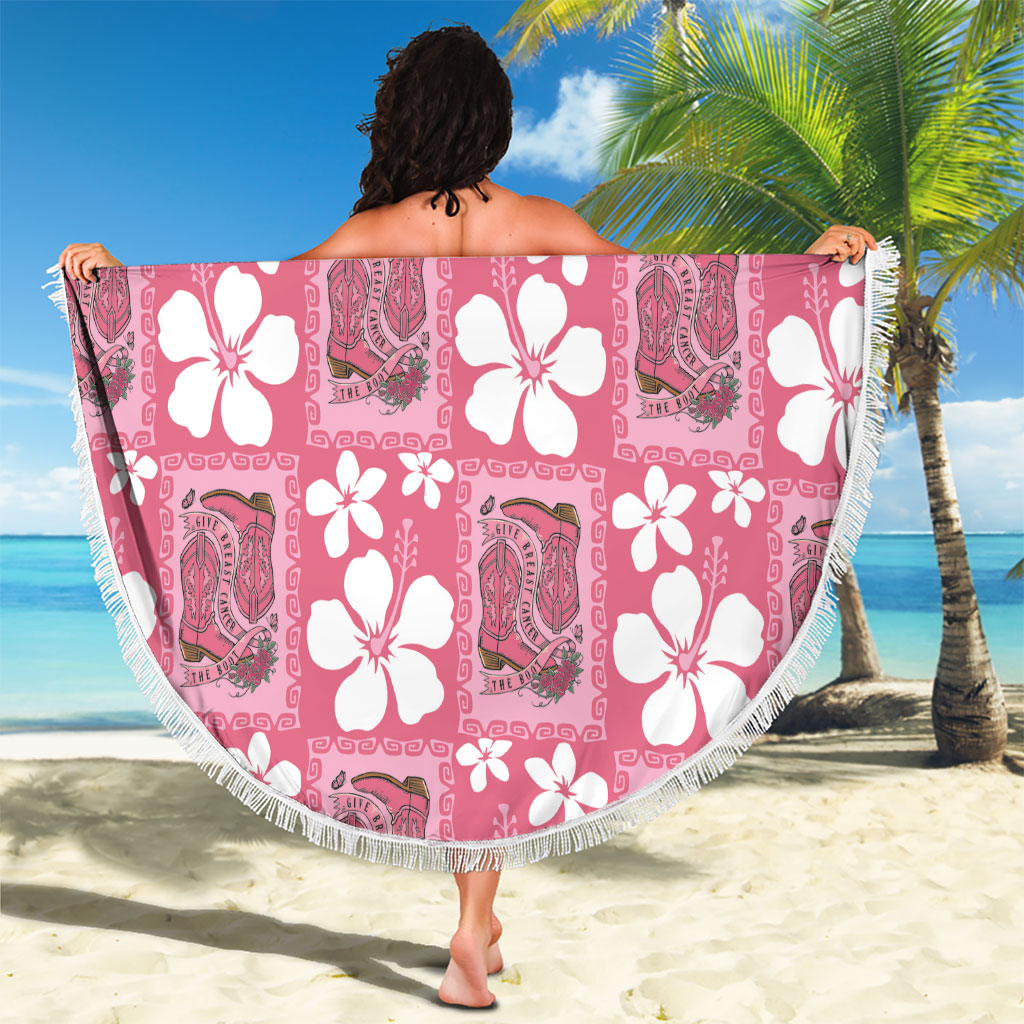 Give Cancer The Boot Pink Cowgirl Beach Blanket Western Aloha Hibiscus Paniolo Heritage Floral