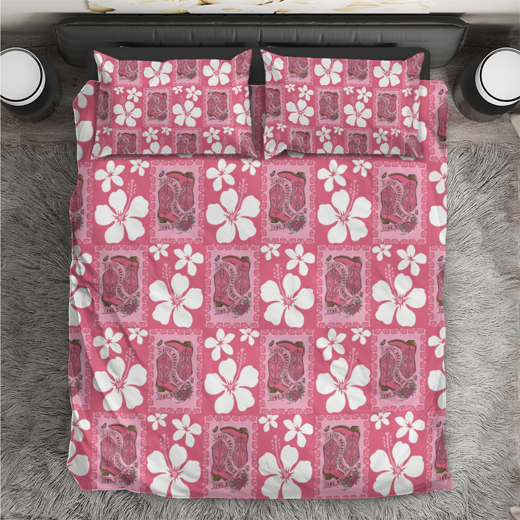 Give Cancer The Boot Pink Cowgirl Bedding Set Western Aloha Hibiscus Paniolo Heritage Floral