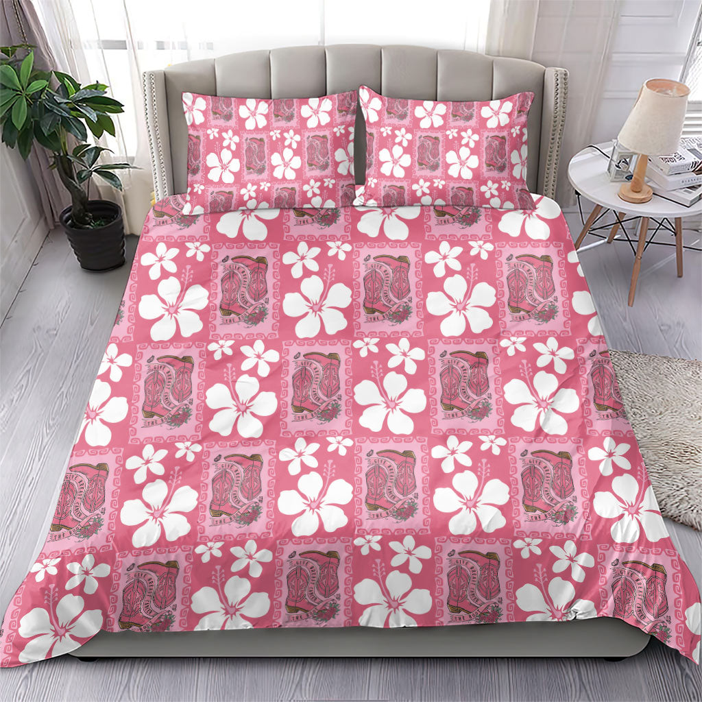 Give Cancer The Boot Pink Cowgirl Bedding Set Western Aloha Hibiscus Paniolo Heritage Floral