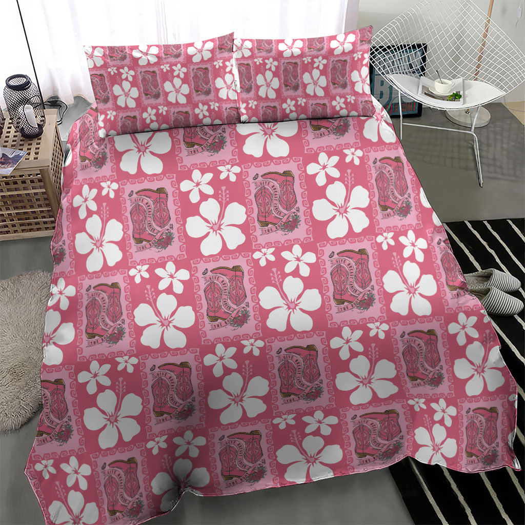 Give Cancer The Boot Pink Cowgirl Bedding Set Western Aloha Hibiscus Paniolo Heritage Floral