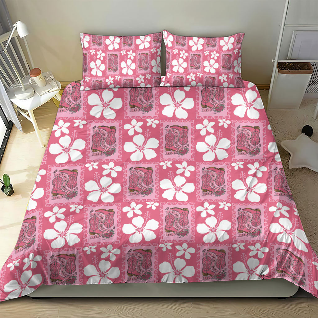 Give Cancer The Boot Pink Cowgirl Bedding Set Western Aloha Hibiscus Paniolo Heritage Floral
