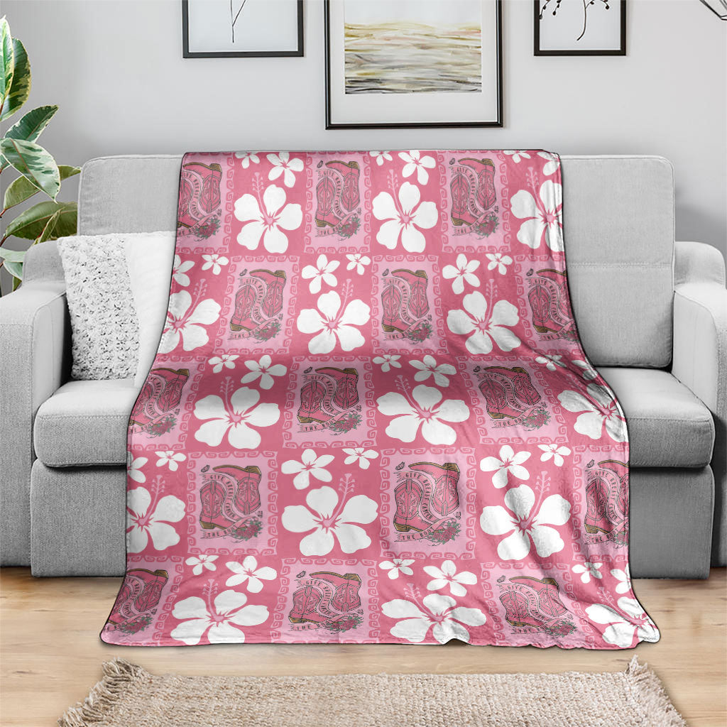 Give Cancer The Boot Pink Cowgirl Blanket Western Aloha Hibiscus Paniolo Heritage Floral