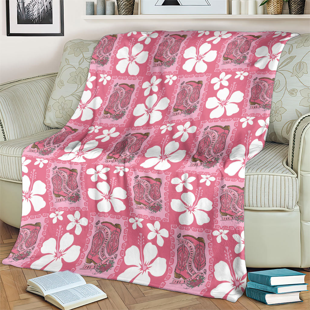 Give Cancer The Boot Pink Cowgirl Blanket Western Aloha Hibiscus Paniolo Heritage Floral