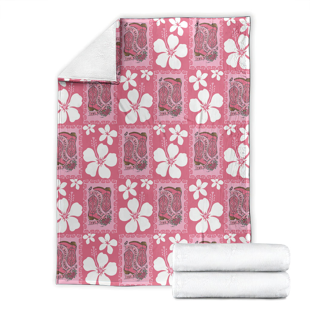 Give Cancer The Boot Pink Cowgirl Blanket Western Aloha Hibiscus Paniolo Heritage Floral