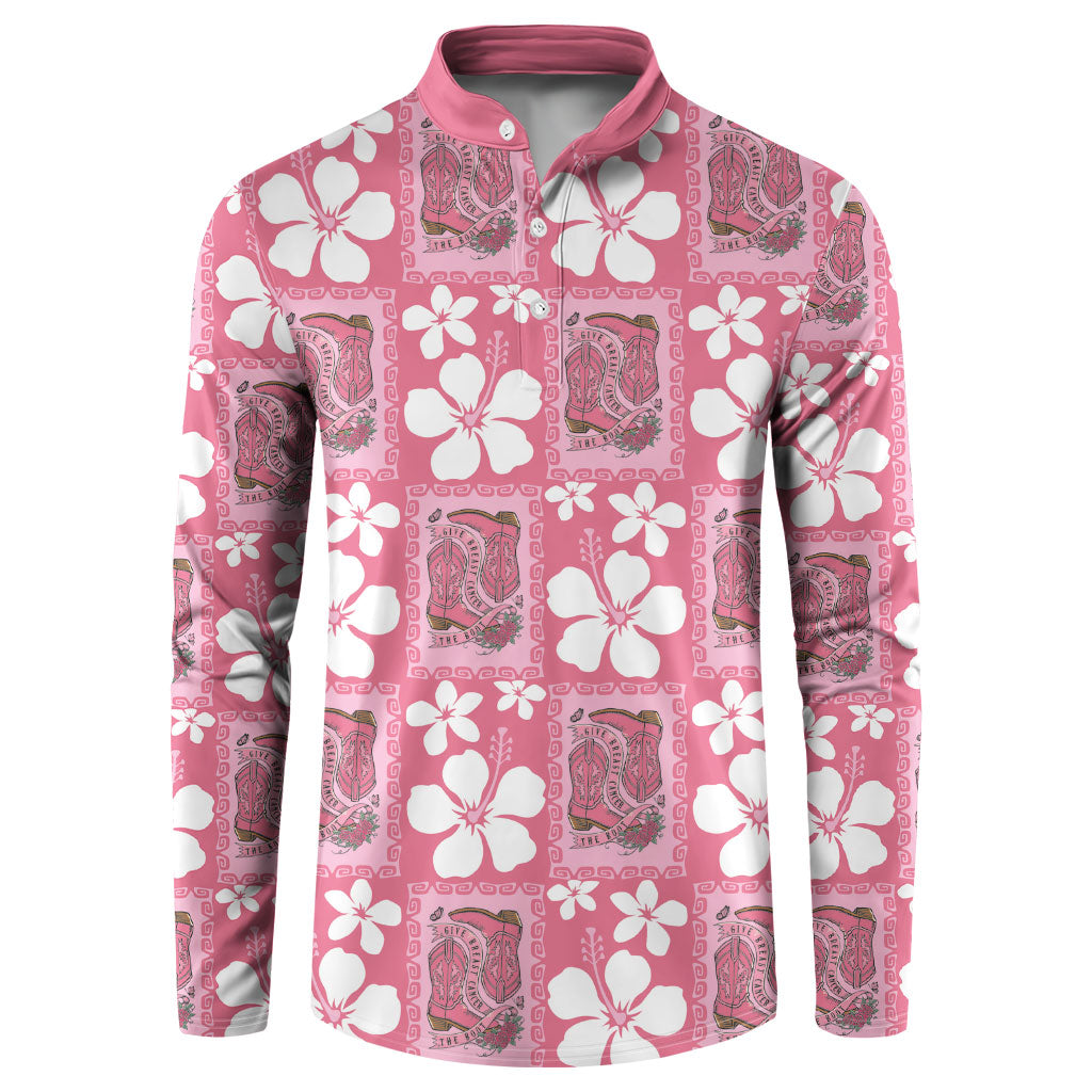 Give Cancer The Boot Pink Cowgirl Button Sweatshirt Western Aloha Hibiscus Paniolo Heritage Floral