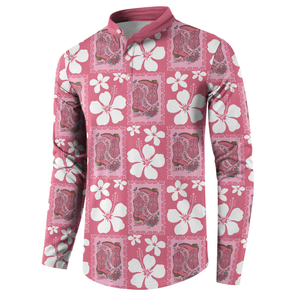 Give Cancer The Boot Pink Cowgirl Button Sweatshirt Western Aloha Hibiscus Paniolo Heritage Floral