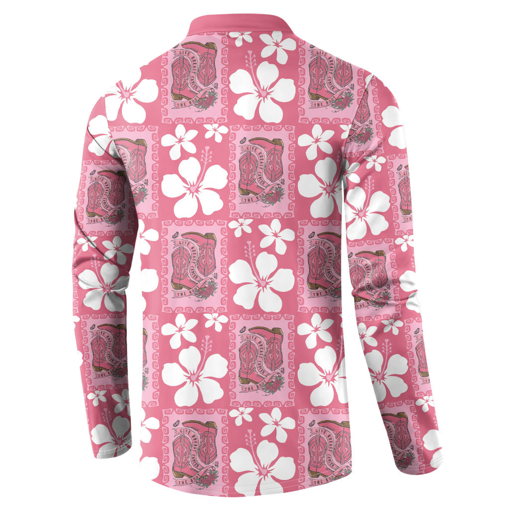 Give Cancer The Boot Pink Cowgirl Button Sweatshirt Western Aloha Hibiscus Paniolo Heritage Floral
