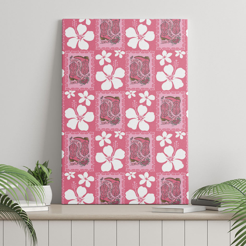 Give Cancer The Boot Pink Cowgirl Canvas Wall Art Western Aloha Hibiscus Paniolo Heritage Floral
