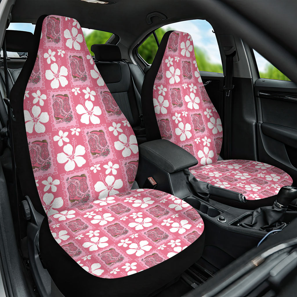 Give Cancer The Boot Pink Cowgirl Car Seat Cover Western Aloha Hibiscus Paniolo Heritage Floral