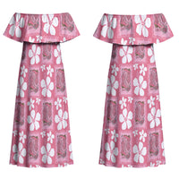 Give Cancer The Boot Pink Cowgirl Couples Matching Off Shoulder Maxi Dress and Long Sleeve Button Shirt Western Aloha Hibiscus Paniolo Heritage Floral