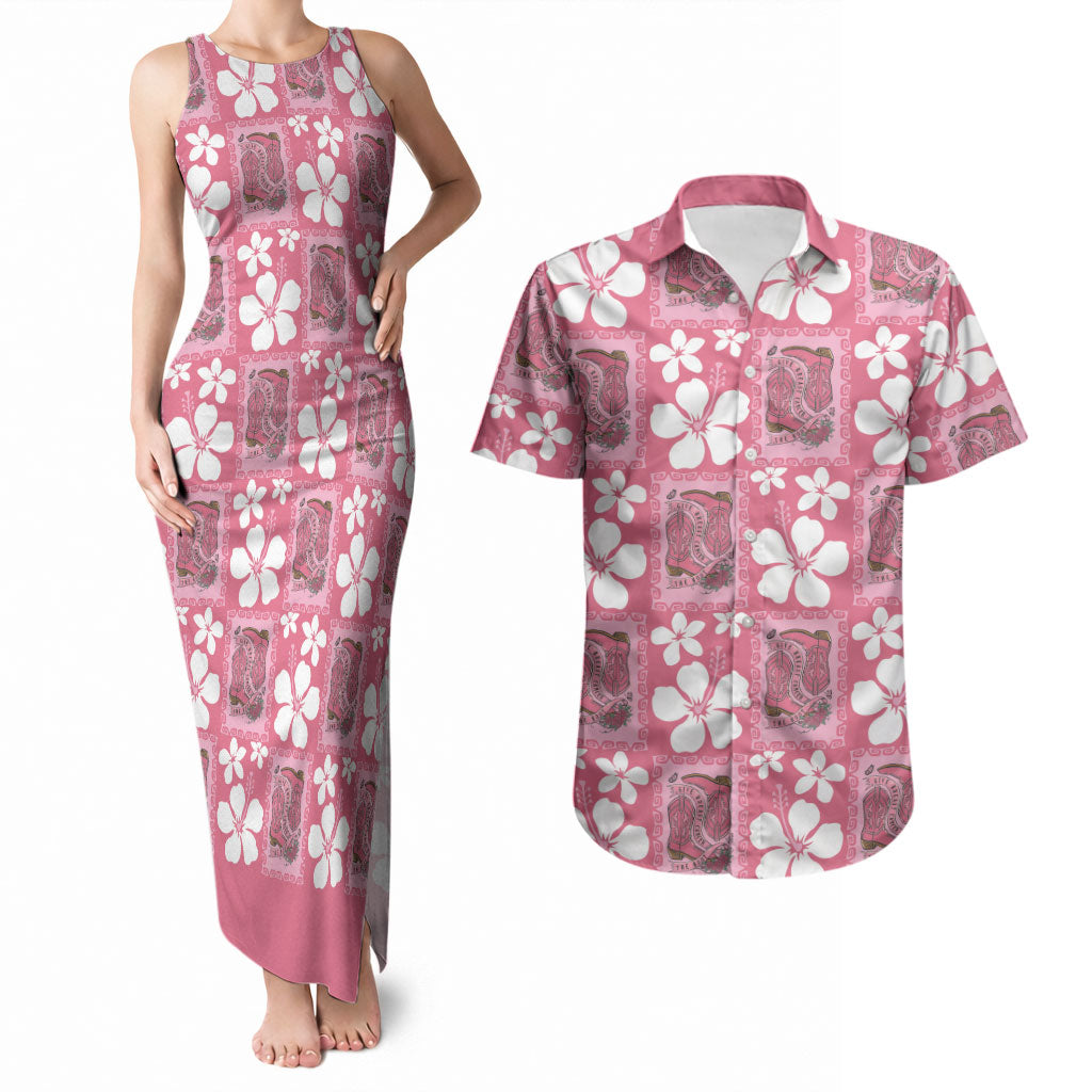 Give Cancer The Boot Pink Cowgirl Couples Matching Tank Maxi Dress and Hawaiian Shirt Western Aloha Hibiscus Paniolo Heritage Floral LT9 Pink - Polynesian Pride