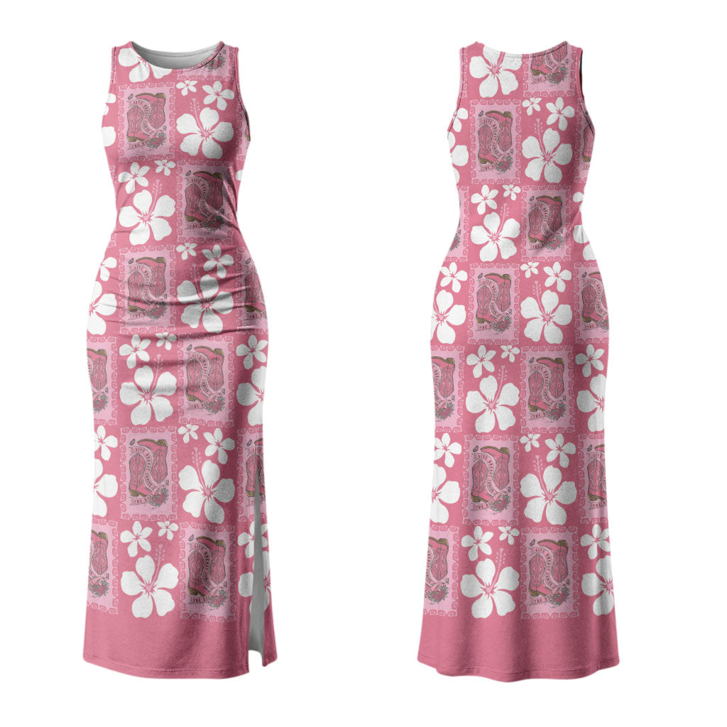 Give Cancer The Boot Pink Cowgirl Couples Matching Tank Maxi Dress and Hawaiian Shirt Western Aloha Hibiscus Paniolo Heritage Floral