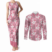 Give Cancer The Boot Pink Cowgirl Couples Matching Tank Maxi Dress and Long Sleeve Button Shirt Western Aloha Hibiscus Paniolo Heritage Floral