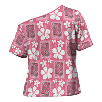 Give Cancer The Boot Pink Cowgirl Cross Shoulder Shirt Western Aloha Hibiscus Paniolo Heritage Floral