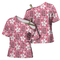 Give Cancer The Boot Pink Cowgirl Cross Shoulder Shirt Western Aloha Hibiscus Paniolo Heritage Floral