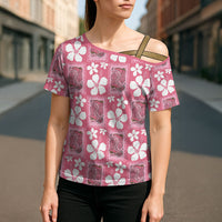 Give Cancer The Boot Pink Cowgirl Cross Shoulder Shirt Western Aloha Hibiscus Paniolo Heritage Floral