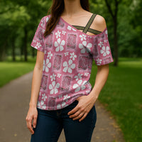 Give Cancer The Boot Pink Cowgirl Cross Shoulder Shirt Western Aloha Hibiscus Paniolo Heritage Floral
