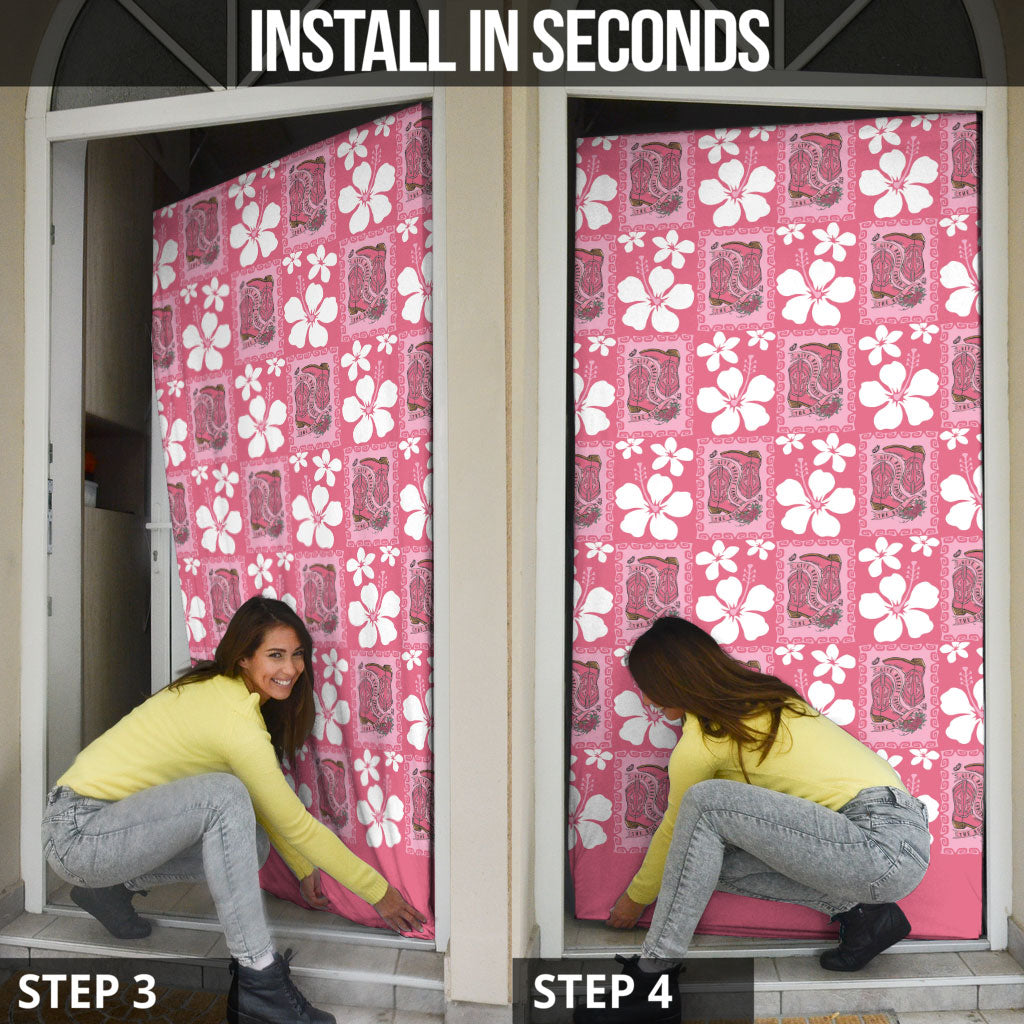 Give Cancer The Boot Pink Cowgirl Door Cover Western Aloha Hibiscus Paniolo Heritage Floral