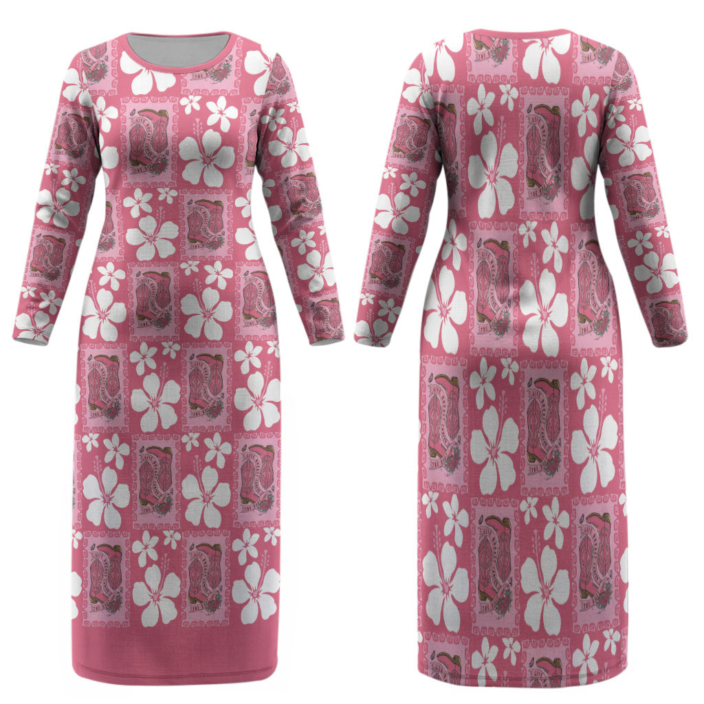 Give Cancer The Boot Pink Cowgirl Family Matching Long Sleeve Bodycon Dress and Hawaiian Shirt Western Aloha Hibiscus Paniolo Heritage Floral