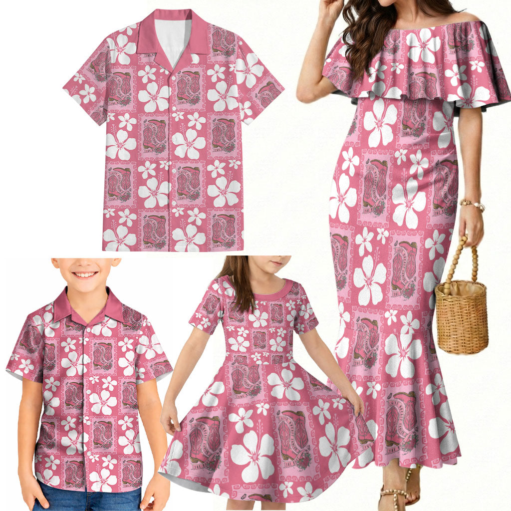 Give Cancer The Boot Pink Cowgirl Family Matching Mermaid Dress and Hawaiian Shirt Western Aloha Hibiscus Paniolo Heritage Floral LT9 - Polynesian Pride