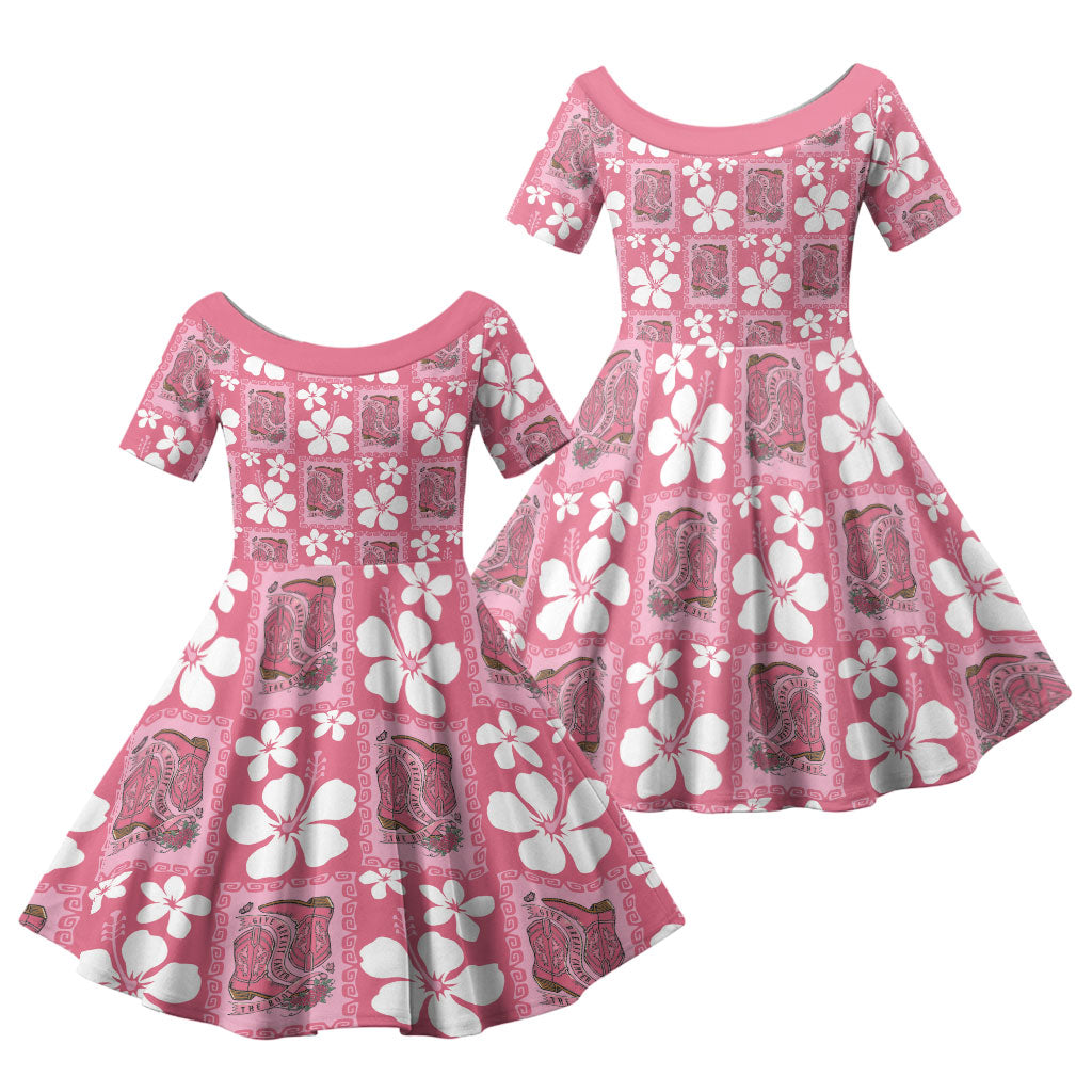 Give Cancer The Boot Pink Cowgirl Family Matching Mermaid Dress and Hawaiian Shirt Western Aloha Hibiscus Paniolo Heritage Floral