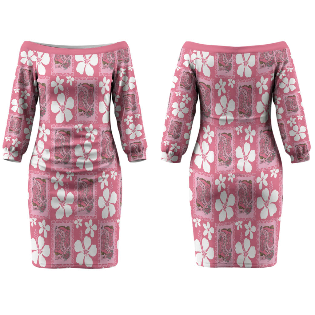 Give Cancer The Boot Pink Cowgirl Family Matching Off The Shoulder Long Sleeve Dress and Hawaiian Shirt Western Aloha Hibiscus Paniolo Heritage Floral