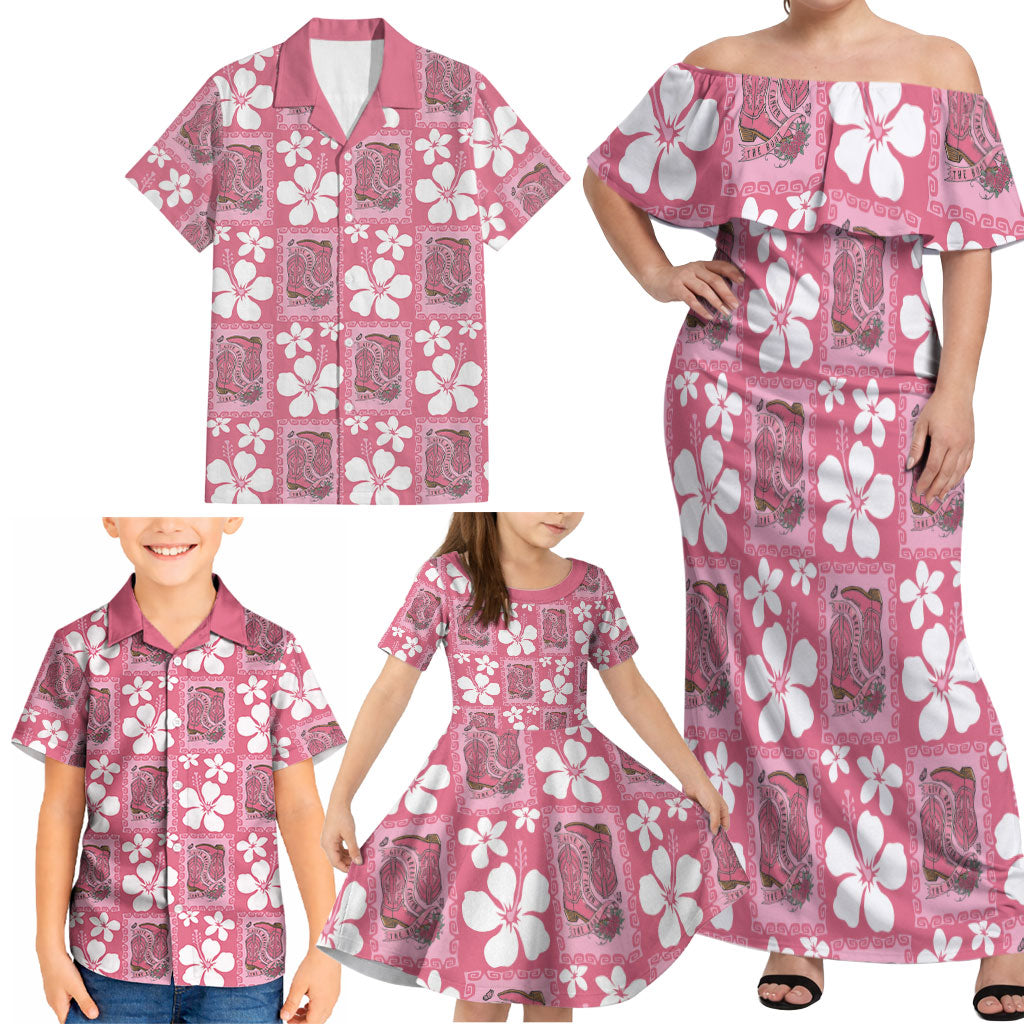 Give Cancer The Boot Pink Cowgirl Family Matching Off Shoulder Maxi Dress and Hawaiian Shirt Western Aloha Hibiscus Paniolo Heritage Floral LT9 - Polynesian Pride