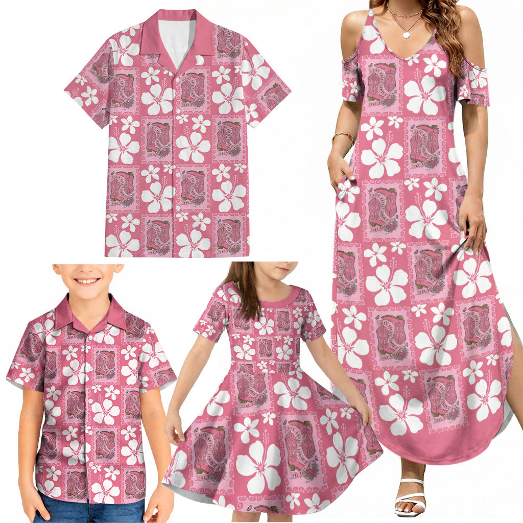 Give Cancer The Boot Pink Cowgirl Family Matching Summer Maxi Dress and Hawaiian Shirt Western Aloha Hibiscus Paniolo Heritage Floral LT9 - Polynesian Pride