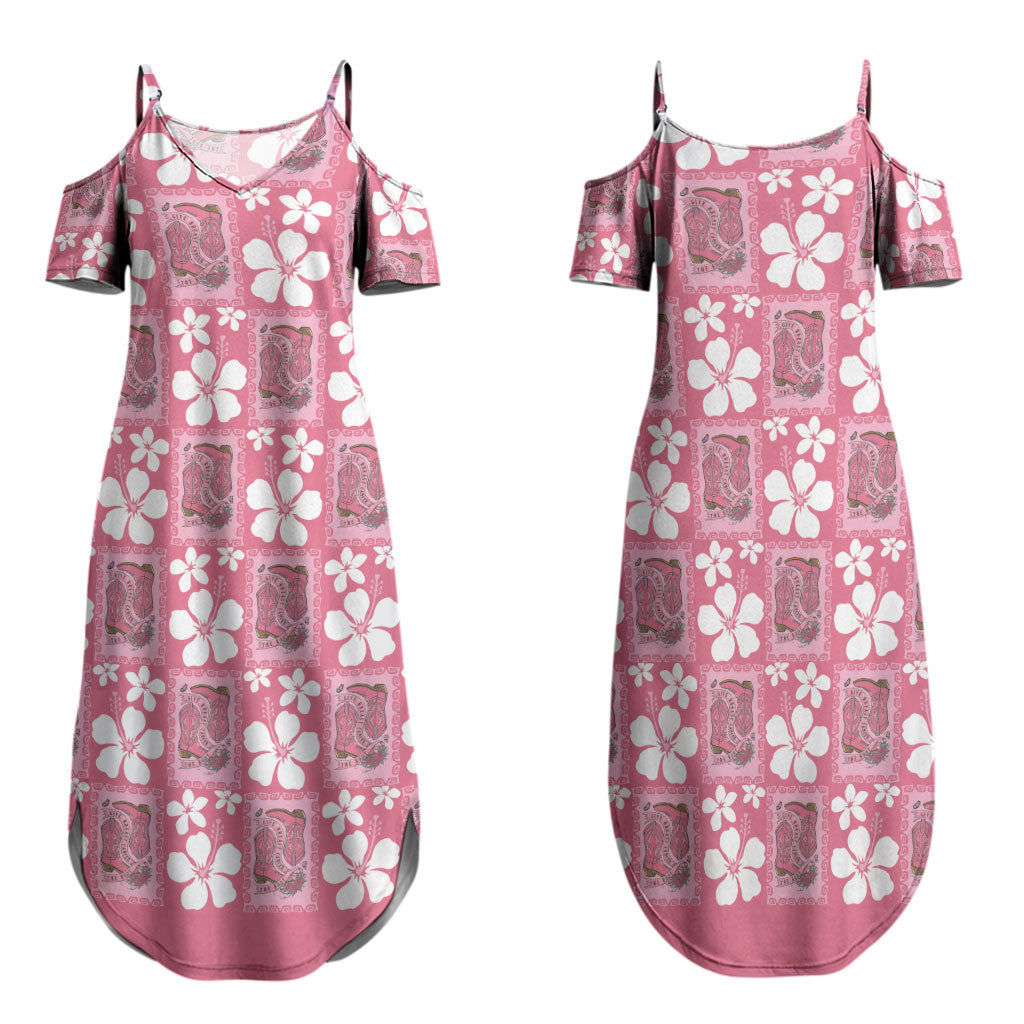 Give Cancer The Boot Pink Cowgirl Family Matching Summer Maxi Dress and Hawaiian Shirt Western Aloha Hibiscus Paniolo Heritage Floral