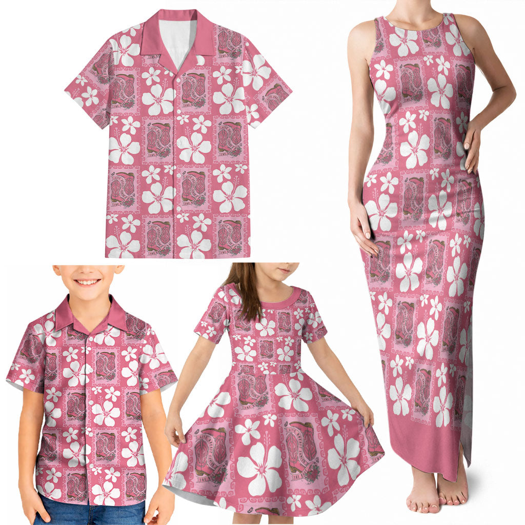 Give Cancer The Boot Pink Cowgirl Family Matching Tank Maxi Dress and Hawaiian Shirt Western Aloha Hibiscus Paniolo Heritage Floral
