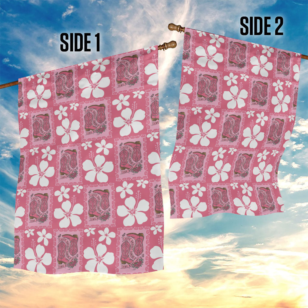 Give Cancer The Boot Pink Cowgirl Garden Flag Western Aloha Hibiscus Paniolo Heritage Floral