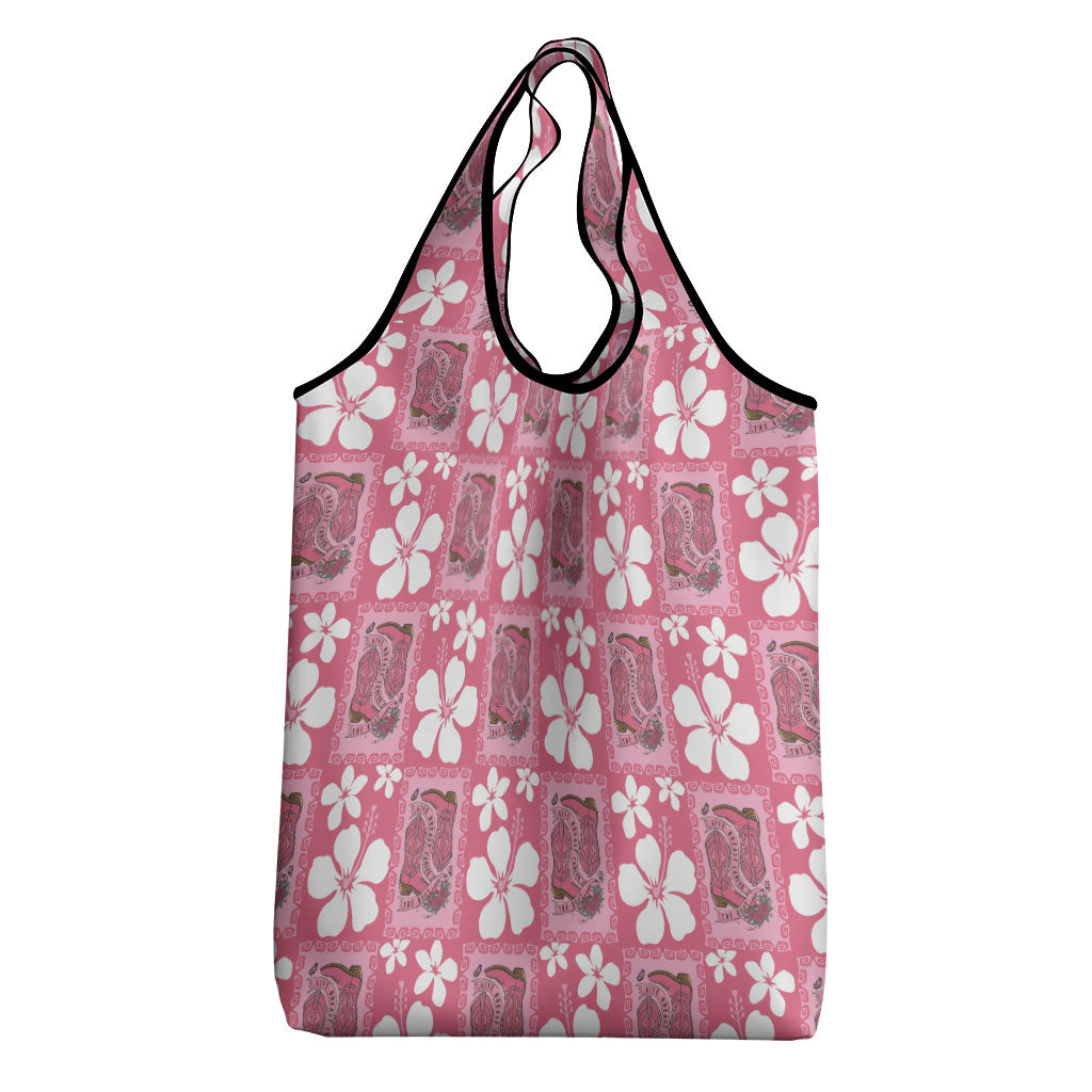 Give Cancer The Boot Pink Cowgirl Grocery Bag Western Aloha Hibiscus Paniolo Heritage Floral