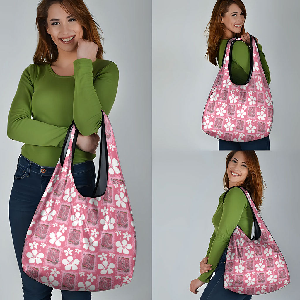 Give Cancer The Boot Pink Cowgirl Grocery Bag Western Aloha Hibiscus Paniolo Heritage Floral