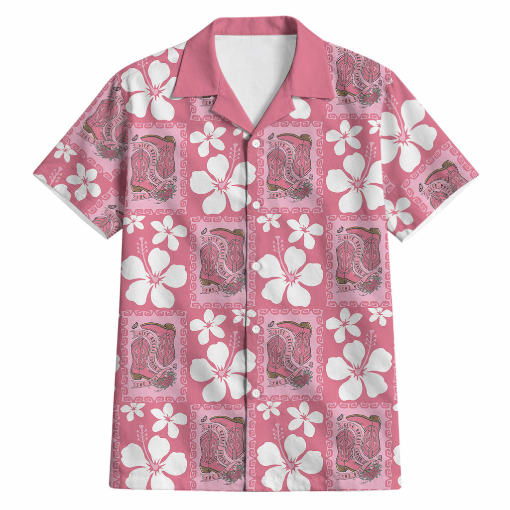 Give Cancer The Boot Pink Cowgirl Hawaiian Shirt Western Aloha Hibiscus Paniolo Heritage Floral
