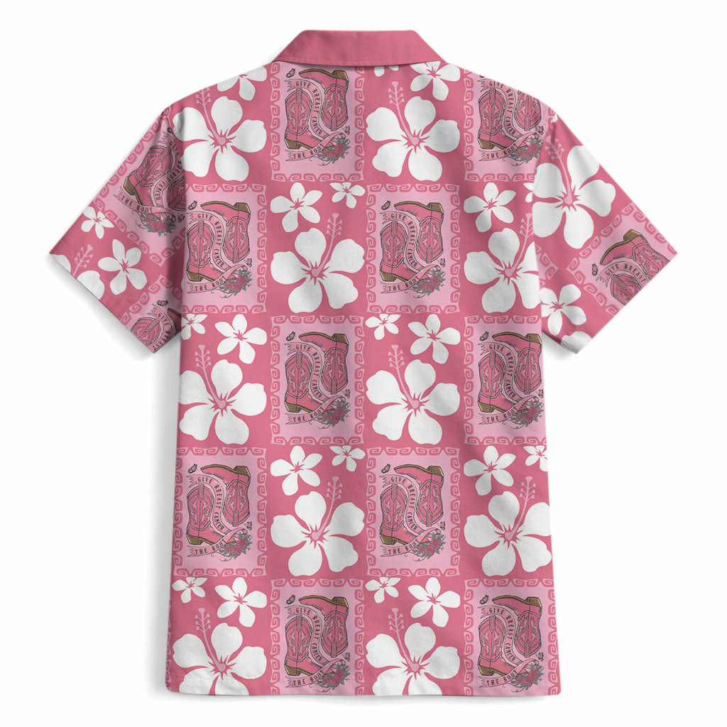 Give Cancer The Boot Pink Cowgirl Hawaiian Shirt Western Aloha Hibiscus Paniolo Heritage Floral