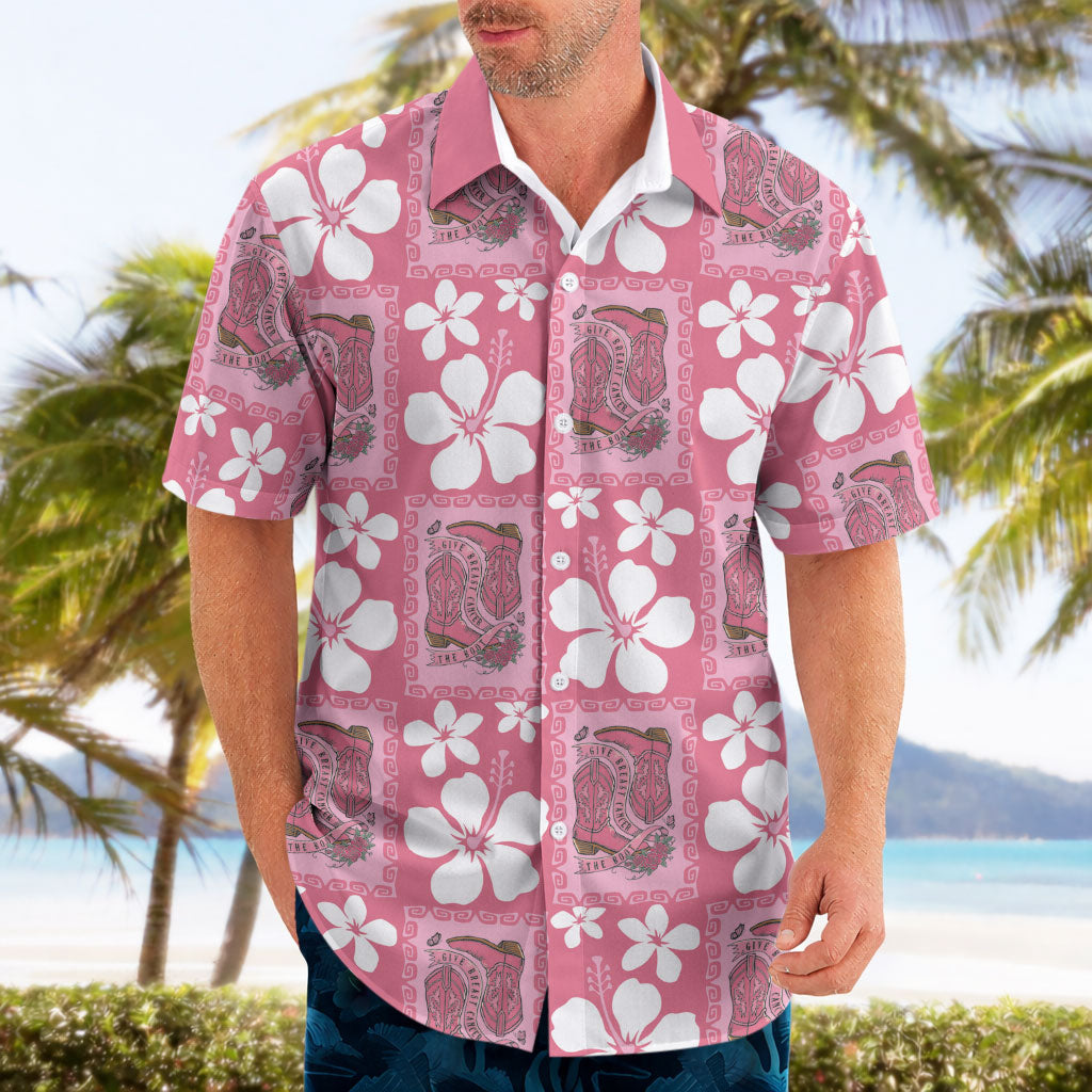 Give Cancer The Boot Pink Cowgirl Hawaiian Shirt Western Aloha Hibiscus Paniolo Heritage Floral