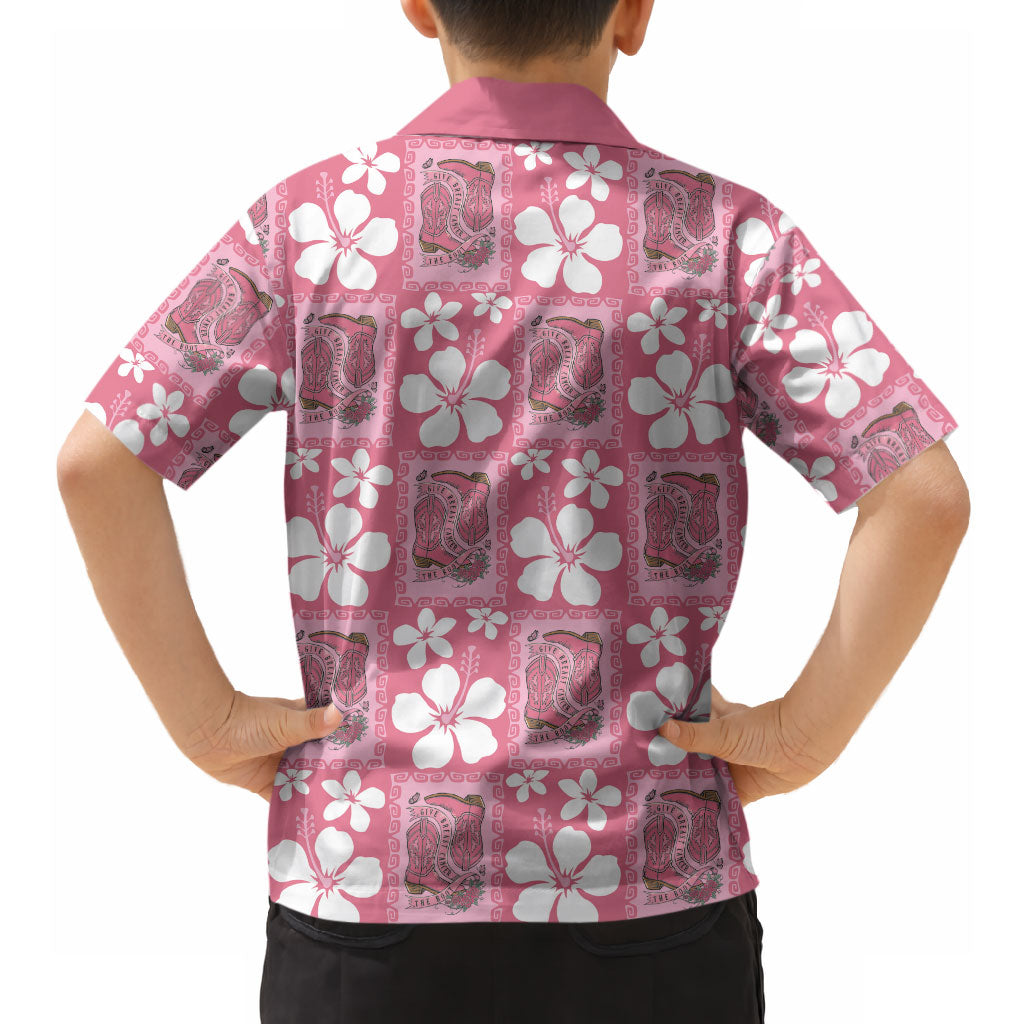Give Cancer The Boot Pink Cowgirl Hawaiian Shirt Western Aloha Hibiscus Paniolo Heritage Floral
