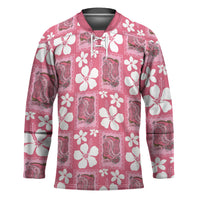 Give Cancer The Boot Pink Cowgirl Hockey Jersey Western Aloha Hibiscus Paniolo Heritage Floral