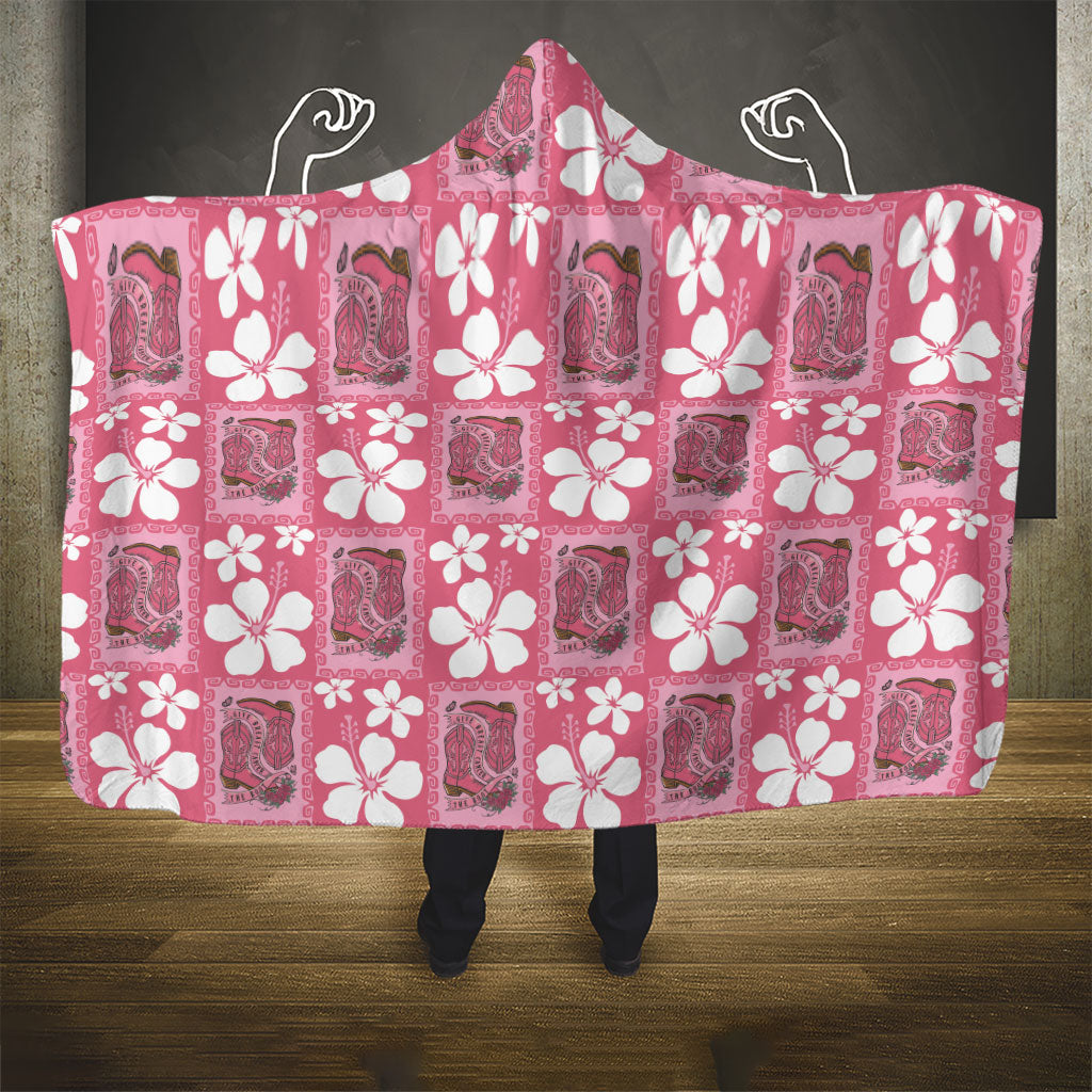 Give Cancer The Boot Pink Cowgirl Hooded Blanket Western Aloha Hibiscus Paniolo Heritage Floral