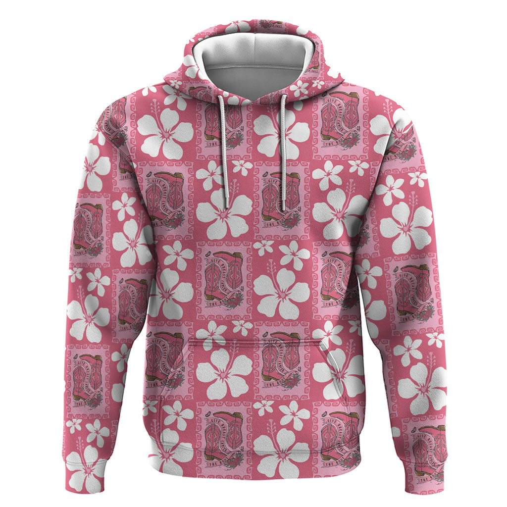 Give Cancer The Boot Pink Cowgirl Hoodie Western Aloha Hibiscus Paniolo Heritage Floral LT9 Pullover Hoodie Pink - Polynesian Pride