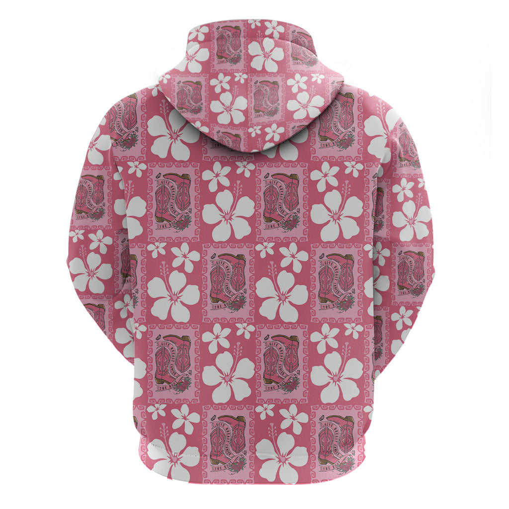 Give Cancer The Boot Pink Cowgirl Hoodie Western Aloha Hibiscus Paniolo Heritage Floral