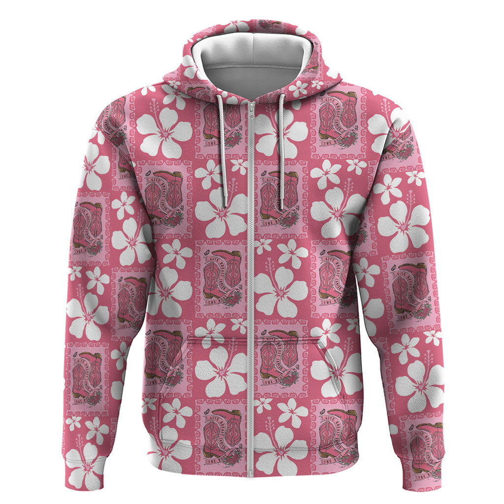 Give Cancer The Boot Pink Cowgirl Hoodie Western Aloha Hibiscus Paniolo Heritage Floral