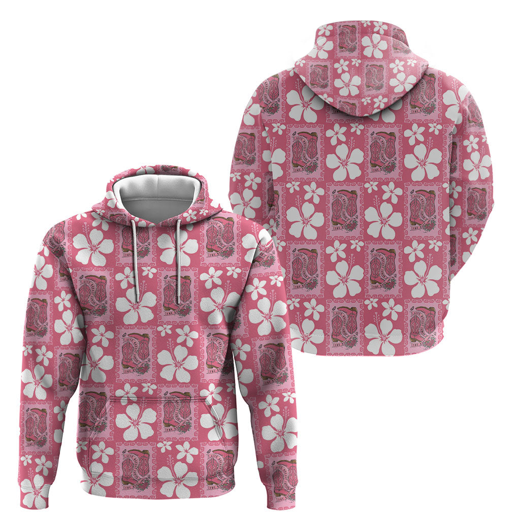 Give Cancer The Boot Pink Cowgirl Hoodie Western Aloha Hibiscus Paniolo Heritage Floral