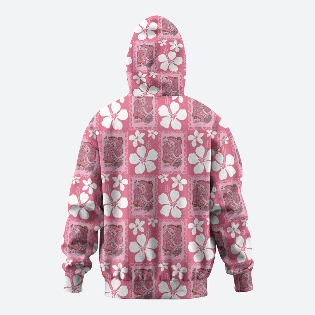 Give Cancer The Boot Pink Cowgirl Hoodie Western Aloha Hibiscus Paniolo Heritage Floral